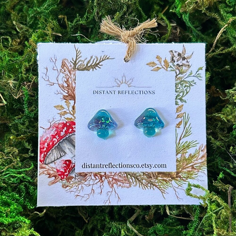 Blue & Purple Mushroom Stainless Steel Stud Earrings